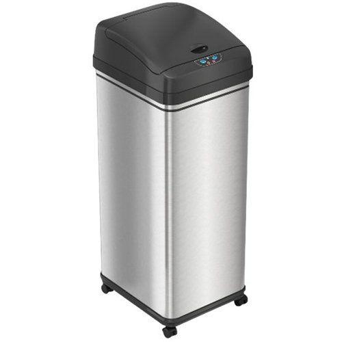 Photo 1 of **AUTOMATED LID BROKEN. FINAL SALE** iTouchless - 13 Gallon Touchless Sensor Trash Can with Wheels and AbsorbX Odor Control System, Stainless Steel Automatic Kitchen Bin - Black/Silver 
