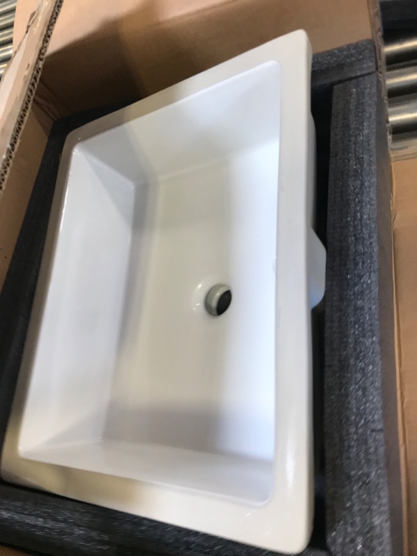 Photo 2 of 20 Inch Undermount Bathroom Sink Rectangle Undermount Sink White Ceramic Under Counter Bathroom Sink with Overflow (19.5"x15.6") 19.5 Inch