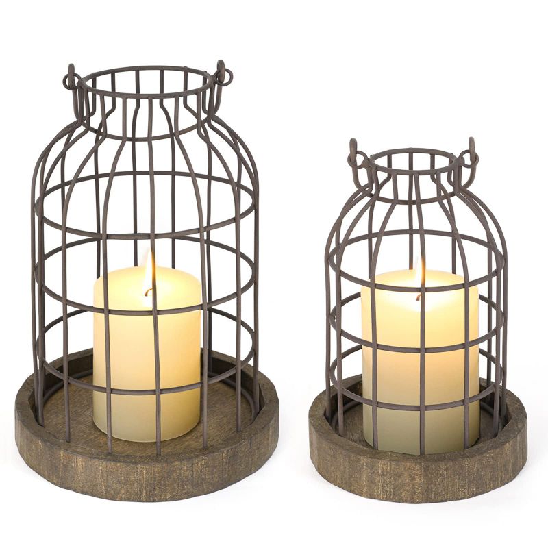 Photo 1 of Wire Metal Cloche Set of 2, Decorative Candle Holder Cage Lanterns for Table and Farmhouse Decor (Rustic Color)
