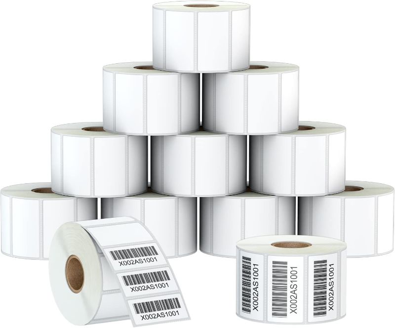 Photo 1 of Compatible 2" x 1" Direct Thermal Labels Replacement for Barcodes Postage Address Shipping Compatible with Rollo & Zebra Desktop Printers Adhesive & Perforated (12 Rolls, 1300 Labels/Roll)
