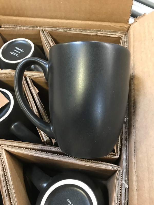 Photo 2 of AmorArc 12oz Coffee Mugs Set of 6, Large Ceramic Coffee Mugs for Men Women Dad Mom, Modern Coffee Mugs with handle for Tea/Latte/Cappuccino/Cocoa. Dishwasher&Microwave Safe, Matte Black Matte Black 12oz