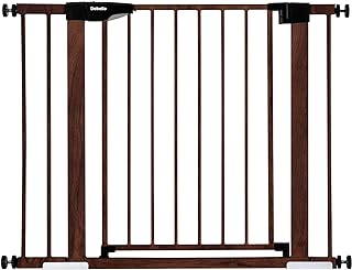 Photo 1 of Baby Gate with Black Wood Pattern, Easy Install Pressure Mounted Dog Gate, Ideal for Stairs and Doorways, with Wall Protectors and Extenders