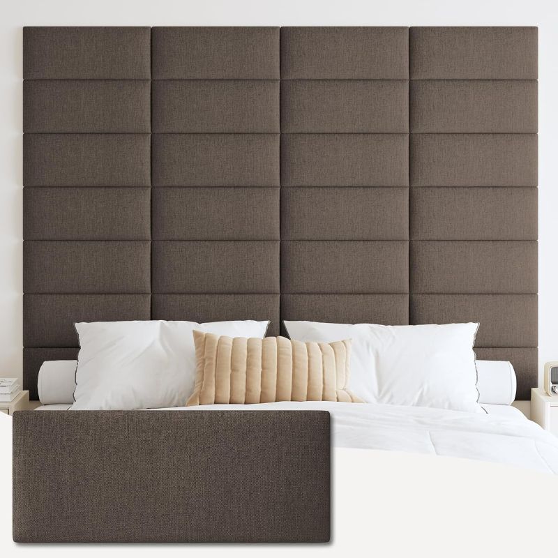 Photo 1 of Upholstered Wall Mounted Headboard, 3D Soundproof Wall Panels Peel and Stick Headboard for King Size, Reusable and Removable Tufted Bed Headboard in Brown(12 Panels, 10" x 24")
