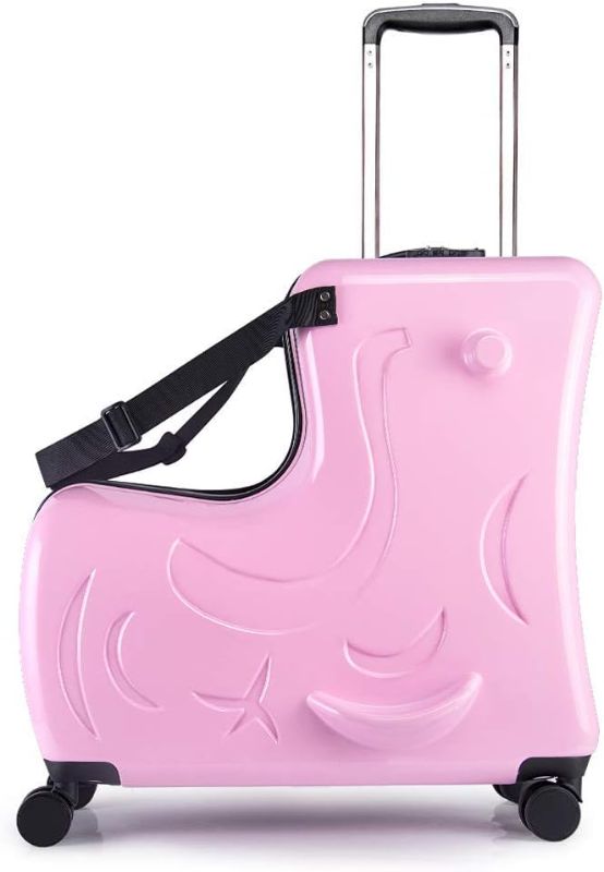 Photo 1 of AO WEI LA OW Kids ride-on Suitcase carry-on Tollder Luggage with Wheels Suitcase to Kids aged 1-6 years old (Pink, 20 Inch)
