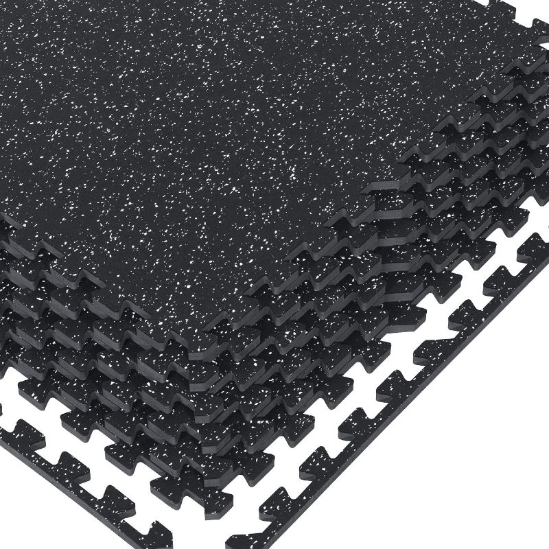 Photo 1 of 1/2" Thick 48 Sq Ft Rubber Top High Density EVA Foam Exercise Gym Mats 4
 Pcs - Interlocking Puzzle Floor Tiles for Home Gym Heavy Workout Equipment Flooring - 24 x 24in Tile