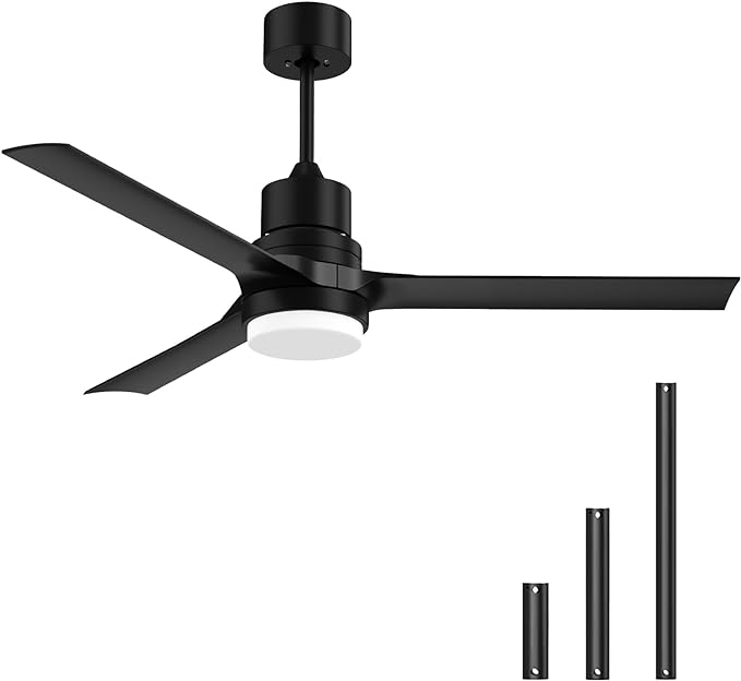 Photo 1 of Ceiling Fans with Lights and Remote, Black Outdoor Ceiling Fan with Remote, 52 inch Modern Fan with Reversible DC Motor for Patio Bedroom
