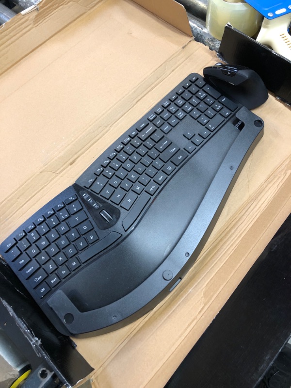 Photo 2 of Perixx Periduo-605, Wireless Ergonomic Split Keyboard and Vertical Mouse Combo, Adjustable Palm Rest and Membrane Low Profile Keys, Black, US English Layout (11633)
