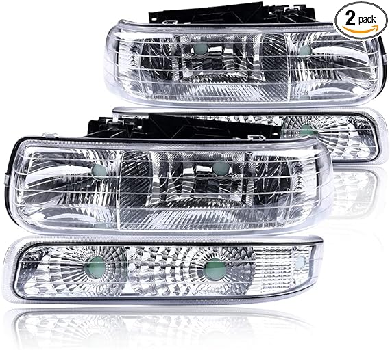 Photo 1 of CNNELL Headlight Assembly Compatible with Chevy Silverado 1999-2002/ Suburban Tahoe 2000-2006, Clear Lens Chrome Housing Clear Reflector, Left+Right