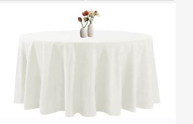 Photo 1 of  Round Tablecloth 132 Inches Ivory Table Cloth Stain and Wrinkle Resistant Washable Polyester Fabric Table Cover for Party, Wedding and Banquet Decoration Ivory 