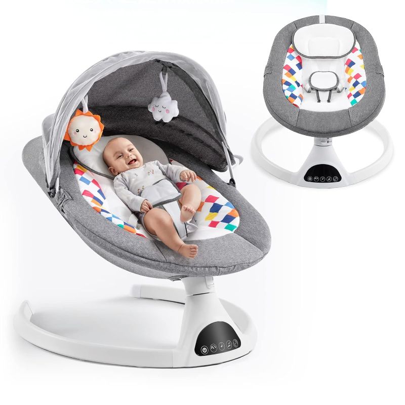 Photo 1 of Baby Swing for Infants,Electric Bouncer for Babies,Portable Swing for Baby Boy Girl,Remote Control Indoor Baby Rocker with 5 Sway Speeds,Music and Bluetooth
