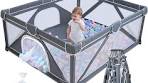 Photo 1 of Foldable Baby Playpen, Yobear Large Playpen for Babies and Toddlers with 50 PCS Ocean Balls & 2 Handles, Indoor & Outdoor Kids Safety Play Pen Area, Portable Travel Play Yard (79" × 71", Grey) 79" × 71" Grey