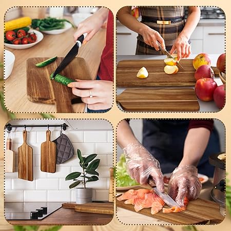 Photo 1 of 2  Pcs Acacia Wood Cutting Board 17 x 7 Inch and 12 x 6 Inch Wood Serving Board Set with Handle Laser Engraving Serving Board for Vegetables Meat Pizza Cheese Bread Housewarming Gift