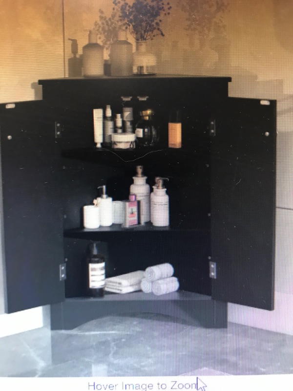 Photo 1 of 23.6 in. W x 17.2 in. D x 31.5 in. H Black MDF Freestanding Triangle Bathroom Storage Linen Cabinet, Adjustable Shelves