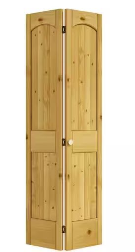 Photo 1 of 24 in. x 80 in. x 1-3/8 in. 2-Panel Arch Top V-Groove Knotty Pine Bi-Fold Door with Hardware Included
