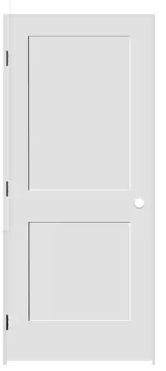 Photo 1 of 26 in. x 80 in. 2-Panel Right Handed Solid Primed White MDF Wood Single Prehung Interior Door with Matte Black Hinges