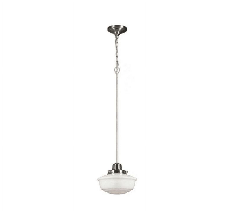 Photo 1 of Belvedere Park 1-Light Brushed Nickel Mini-Pendant Hanging Light with Frosted Glass Shade, Farmhouse Kitchen Lighting