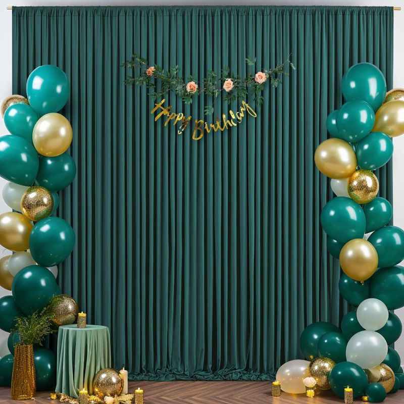 Photo 1 of Hunter Green Backdrop Curtain for Parties Wrinkle Free Dark Green Photo Curtains Backdrop Drapes Fabric Decoration for Baby Shower Birthday Party Photography 5ft x 7ft,2 Panels
