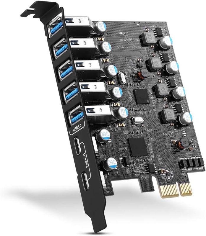 Photo 1 of PCI-E to USB 3.0 7-Port(2X USB-C - 5X USB-A) Expansion Card,PCI Express USB Add in Card, Internal USB3 Hub Converter for Desktop PC Host Card Support Windows 10/8/7/XP and MAC OS 10.8.2 Above
