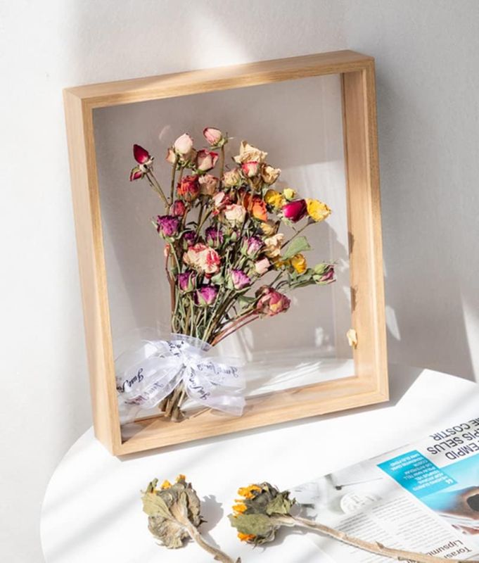 Photo 1 of JOSON 2 packsWooden Dried Flower Photo Frame Dried Flower Display Stand Decorative Floating Photo Frame (Wood color 4x6)
