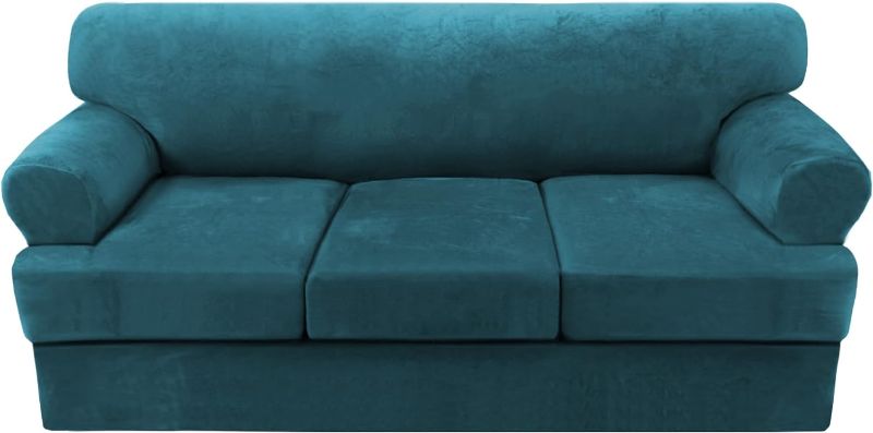 Photo 1 of H.VERSAILTEX Sofa Cover 4 Piece Sofa Slipcovers Thick Velvet Couch Cover Furniture Protector Stretch Sofa Covers for 3 Cushion Couch with 3 Individual T Cushion Covers Washable, Deep Teal
