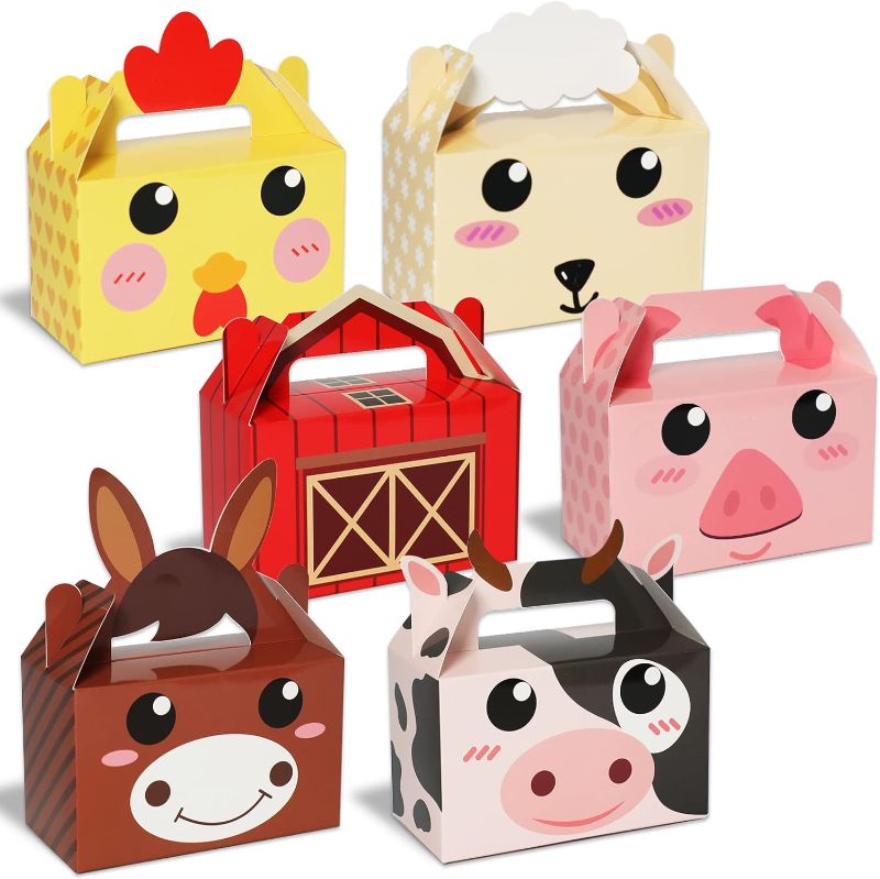 Photo 1 of 24 Pack Farm Animal Party Favor Boxes Farm Theme Birthday Goodie Boxes Farmhouse Animals Candy Valentine's Day Gift Bags Barnyard Candy Treat Boxes for Girls Kids Baby Shower Birthday Party Supplies
