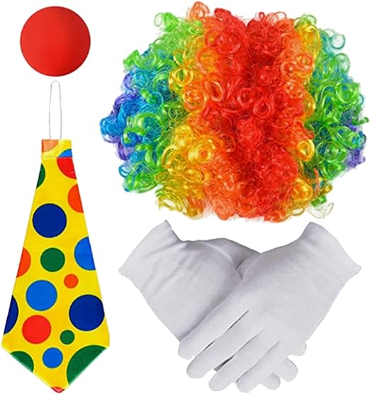 Photo 1 of Huloretions Clown Costume Set,Circus Clown Red Clown Nose Shoes Vest Hat Wig Bow Tie and White Gloves Halloween Cosplay Hat
