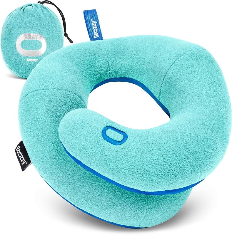 Photo 1 of BCOZZY Kids Travel Neck Pillow (3-7 Y/O), Double Support for Comfortable Car Seat & Airplane Journeys and Road Trips, Washable with Carry Bag, Perfect Gift for Boys & Girls, Small Size, Light Blue
