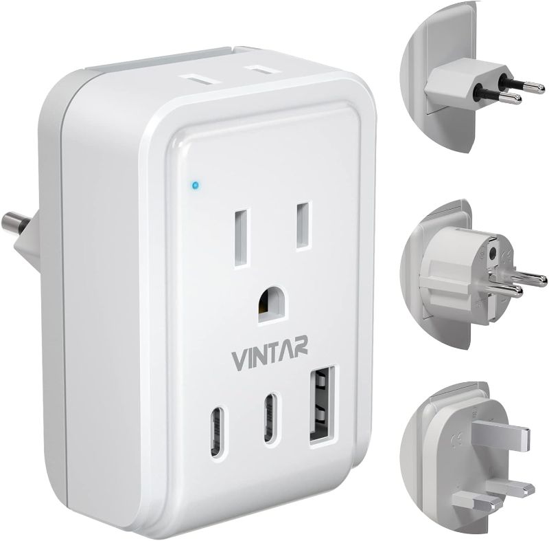 Photo 1 of European Travel Plug Adapter Kit, VINTAR International Plug Adapter with 3 USB Ports (2 USB C,3.4A) & 2 American Outlets, Type C,G,E/F Swap&Adapt Attachments, Adapter for US to UK Europe France Italy
