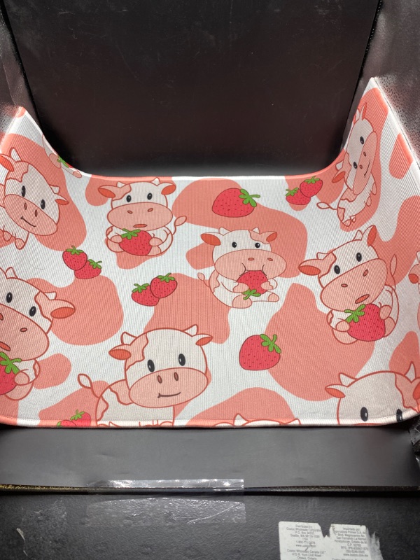 Photo 2 of Brilbcu Strawberry Cow Kitchen Mats Set 2 Piece Pink Strawberry Cow Decorative Rugs for Kitchen Low-Profile Strawberry Cow Floor Mats Decorations for Home Kitchen (17x48+17x24 Cute Cow Kitchen Rug)
