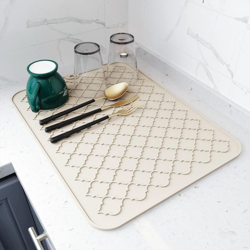 Photo 1 of AMOAMI-Dish Drying Mats for Kitchen Counter-Silicone Dish Drying Mat-Kitchen Dish Drying Pad Heat Resistant Mat-Kitchen Gadgets Kitchen Accessories Kitchen Small Appliances (12" x 16, BEIGE)
