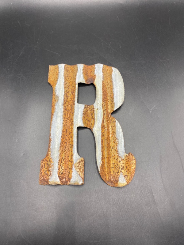 Photo 2 of Farmhouse Rustic 12" Wall Decor Corrugated Metal Letter -R
