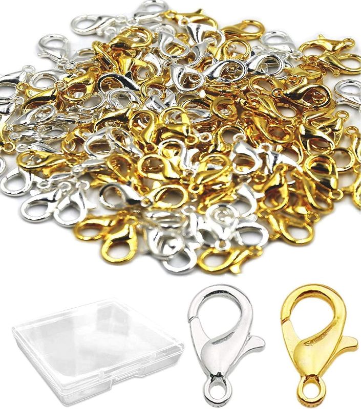 Photo 1 of 120 Pieces Stainless Steel Lobster Claw Clasps, PinCute Silver & Gold Bracelet Necklace Clasps, Lobster Claw Clasps for DIY Jewelry Findings Making (12x7mm)
