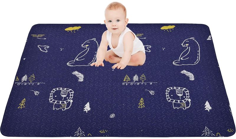 Photo 1 of 50x50 Play Mat for Playpen Foldable LIAMST and TODALE Baby Playpen, Non Slip Washable Mats Floor, Portable Travel Crawling Toddlers Infants, Dark blue

