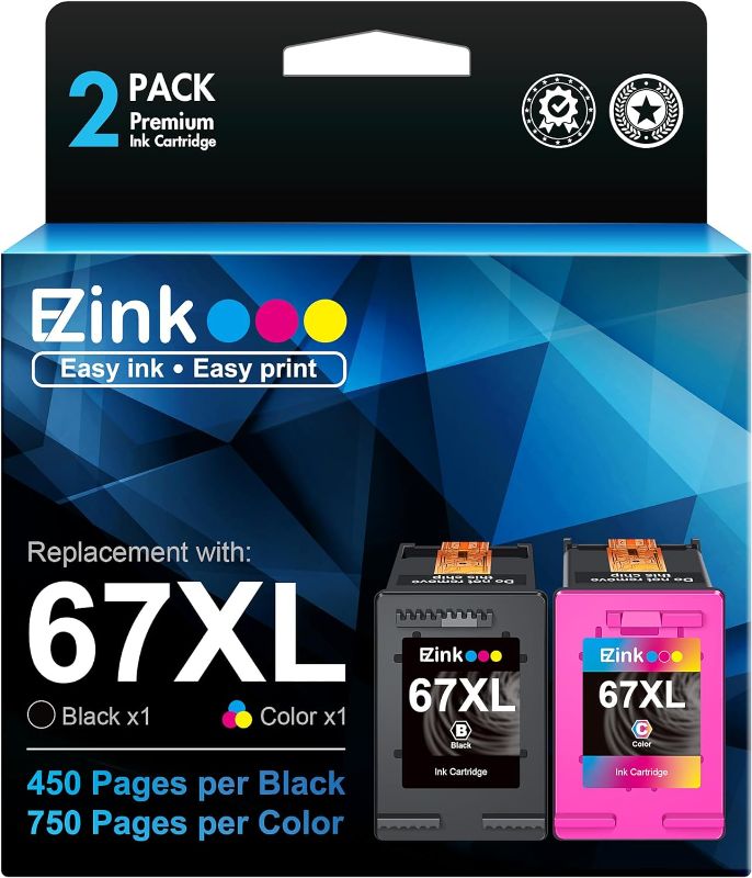 Photo 1 of E-Z Ink (TM Ink Cartridge Replacement for HP Ink 67 67XL 67 XL for DeskJet 4133e 2755e 4155e Envy Pro 6455 6458 6475 Envy 6455e 6458e 6055 6055e 6052e DeskJet Plus 4155 4132 (1 Black,1 Tri-Color)-----61XL
