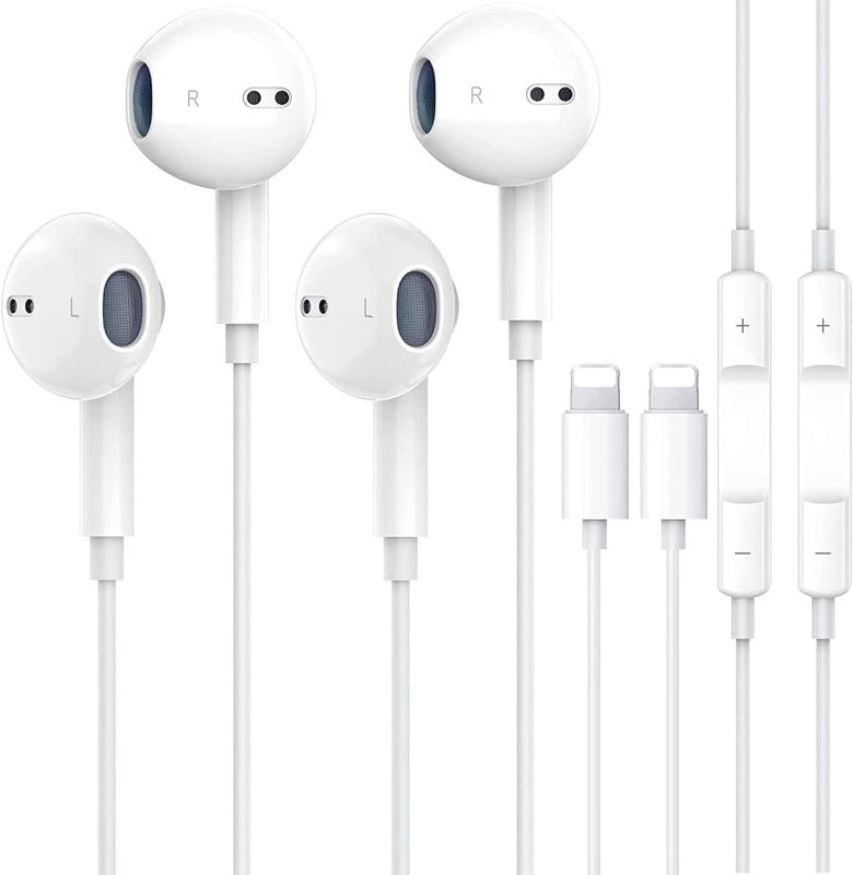 Photo 1 of 2 Pack-for Apple Earbuds Wired Headphones for iPhone 14 Pro with Lightning Jack Earphones [Apple MFi Certified] Built-in Mic& Volume Control Support for iPhone 14/13/12/11/XR/XS/X/8/7/SE/Pro/Pro Max
