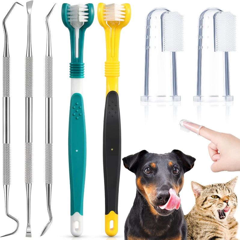 Photo 1 of 7 Pieces Dog Teeth Cleaning Kit Includes Dental Tooth Scaler and Scraper Stainless Steel Tarter Remover Scraper 3 Head Dog Toothbrush and Silicone Dog Finger Toothbrush Dog Plaque Remover Tools
