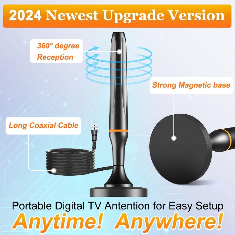 Photo 2 of Digital TV Antenna for Smart Tv, 2024 Newest Digital HDTV Antenna Indoor Outdoor with Strong Magnetic Base, 360°Reception Antena para Tv, Smart Tv Antenna for Free Local Channels
