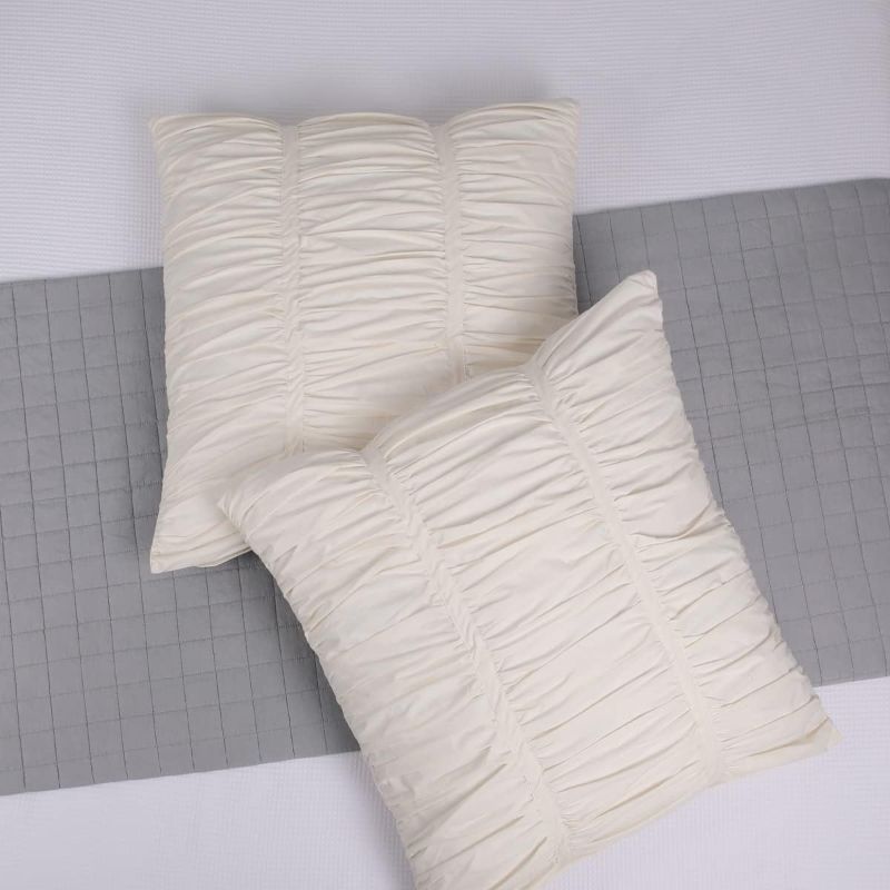 Photo 1 of JNG Kraftlab Farmhouse Cream Euro Shams Set of 2 26x26 with Hand-Pleated Crinkles European Sham 100% Cotton Shabby Chic Boho Bedroom Zipper Closure
