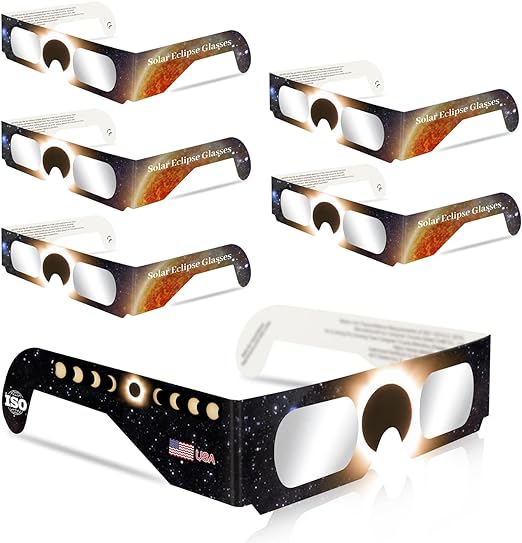 Photo 1 of QONBINK Solar Eclipse Glasses Approved 2024, (6 Pack) CE and ISO 12312-2:2015(E) Certified Solar Eclipse Observation Glasses, Safe Shades for Direct Sun Viewing
