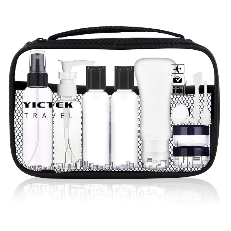 Photo 1 of YICTEK Empty Plastic Travel Bottles Containers for Toiletries, TSA Approved Travel Size Toiletries Bottles Kit for Liquids Shampoo Conditioner Lotion, Carry-On Set for Women/Men
