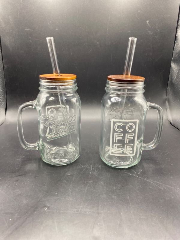 Photo 2 of Mason Jar Iced Coffee Cup with Lid and Straw, 24oz Regular Mouth Mason Jars with Handle Glass Coffee Drinking Glasses Tumbler Reusable Boba Cups Bottles for...
