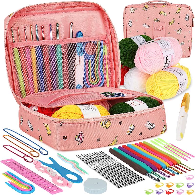 Photo 1 of Aeelike Crochet Kit for Beginners Adults, Crochet Kits Include Yarn, 59pcs Crochet Starter Kit for Beginners Kids,Ergonomic Crochet Hooks 2.0-6.0 mm, Lace Steel Needles 0.6-1.9 mm
