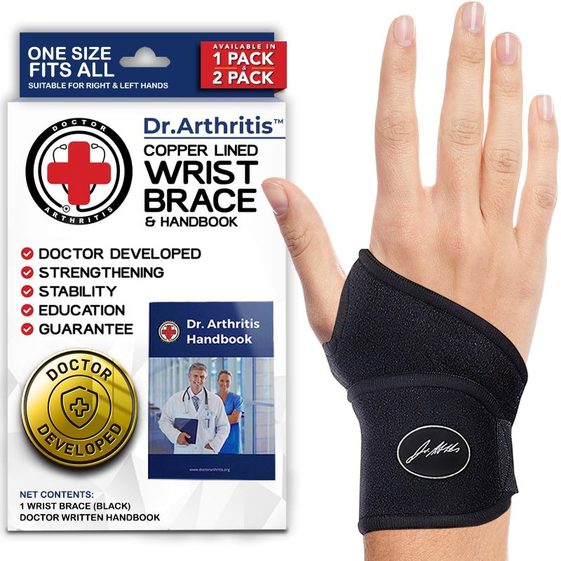 Photo 1 of Dr. Arthritis Doctor Developed Copper Wrist Brace/Wrap for Carpal Tunnel Support, Splint Brace -F.D.A. Medical Device & Doctor Handbook-Night Support for Women Men-Right & Left hands (Single)
