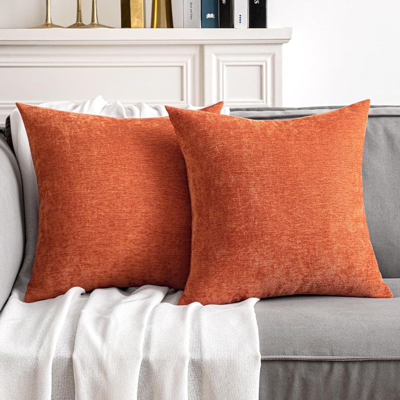 Photo 1 of MIULEE Pack of 2 Burnt Orange Decorative Pillow Covers 18x18 Inch Soft Chenille Couch Throw Pillows Farmhouse Cushion Covers for Spring Home Decor Sofa Bedroom Living Room
