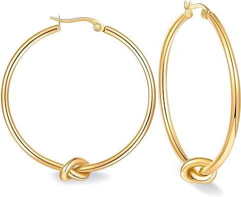 Photo 1 of LrioPvy Knot Gold Hoop Earrings for Women Large Gold Knot Hoop Earrings Statement Knot Hoops Hypoallergenic Lightweight Trendy Jewelry Gift 30mm 40mm 50mm,Gold and Silver
