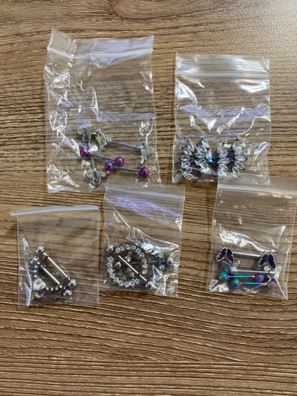 Photo 1 of Cisyozi Butterfly Nipple Rings 14G Nipple Piercing Jewelry Stainless Steel Nipple Tongue Ring Barbell Piercing Jewelry for Women 14mm Silver Black Purple Rose Gold 7Pairs
