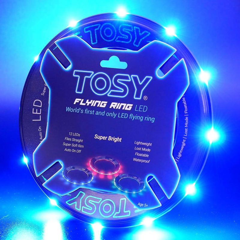 Photo 1 of TOSY Flying Ring - 12 LEDs, Super Bright, Soft, Auto Light Up, Safe, Waterproof, Lightweight Frisbee, Cool Birthday, Camping, Easter Basket Stuffers & Outdoor/Indoor Gift Toy for Boys/Girls/Kids
