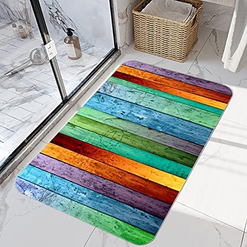 Photo 2 of WODEJIA Flannel Mat Non Slip Bright 3D Print for Living Room,MatS Dust Forlaundry Room,Bath Rugs Sponge Foam Soft for Bathroom Colored Old Wooden 21 x 35 inches
