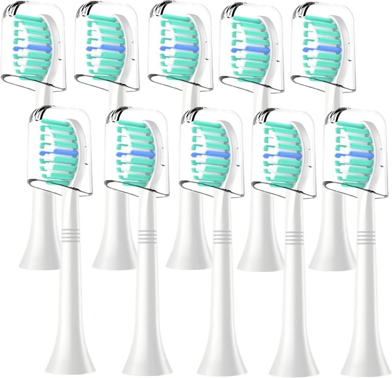 Photo 1 of WEQNNM Replacement Toothbrush Heads Compatible with Philips Sonicare:10 Pack Professional Electric Brush Heads for Sonicare 4100 6100 &More Snap-on Handles
