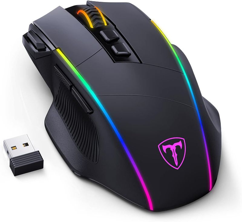Photo 1 of RisoPhy Wireless Gaming Mouse,Tri-Mode 2.4G/USB-C/Bluetooth Mouse Up to 10000DPI,Chroma RGB Backlit,Ergonomic Mouse with 8 Programmable Buttons,Rechargeable Computer Mouse for Laptop,PC,Mac
